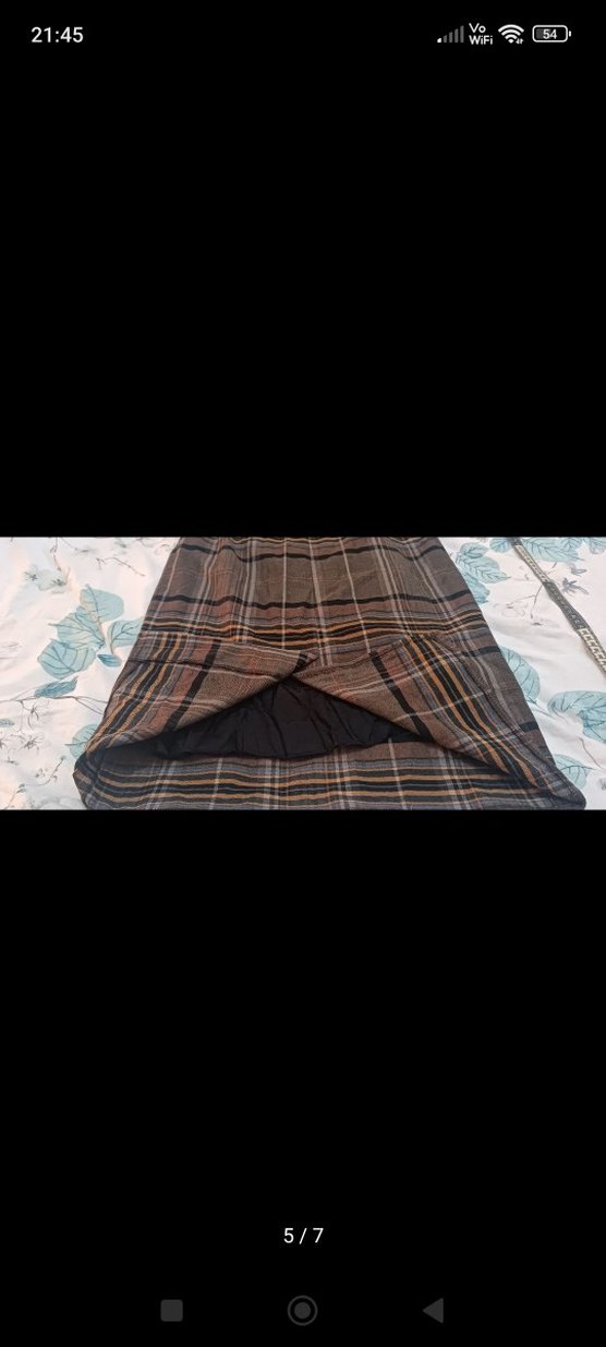 Kahverengi Ekose Elbise - Görsel 5