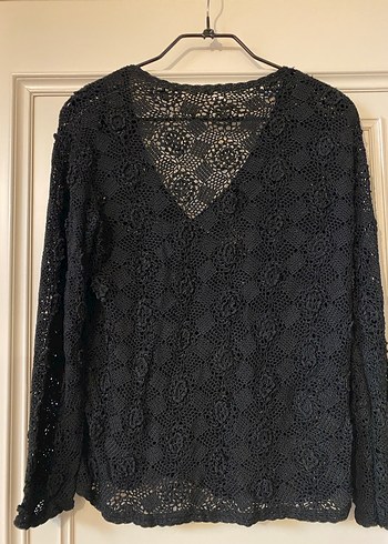 Dantel Detaylı Siyah Uzun Kollu Hırka - Görsel 2