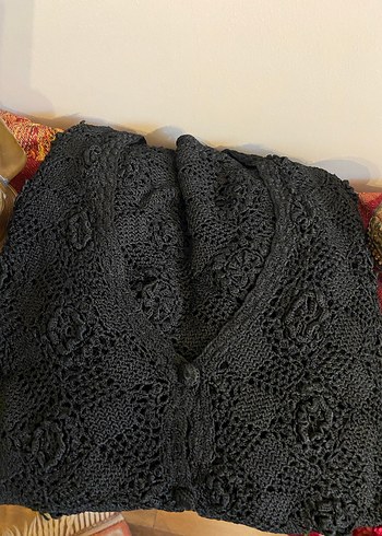 Dantel Detaylı Siyah Uzun Kollu Hırka - Görsel 3