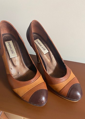 Kahverengi Deri Stiletto Topuklu Kadın Ayakkabı