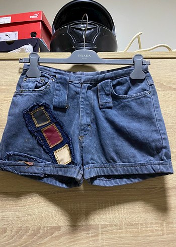 Rada Kadın Mavi Kemerli Mini Denim Şort