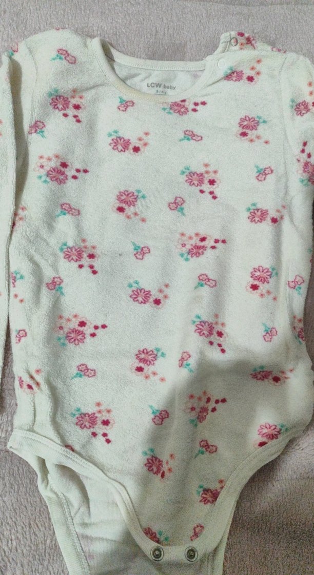 Uzun Kollu, Çiçek Desenli Bebek Kız Body yumuşak kumas - Görsel 3