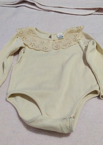 Bej Bebek Kız Dantelli Uzun Kollu Body - Görsel 5