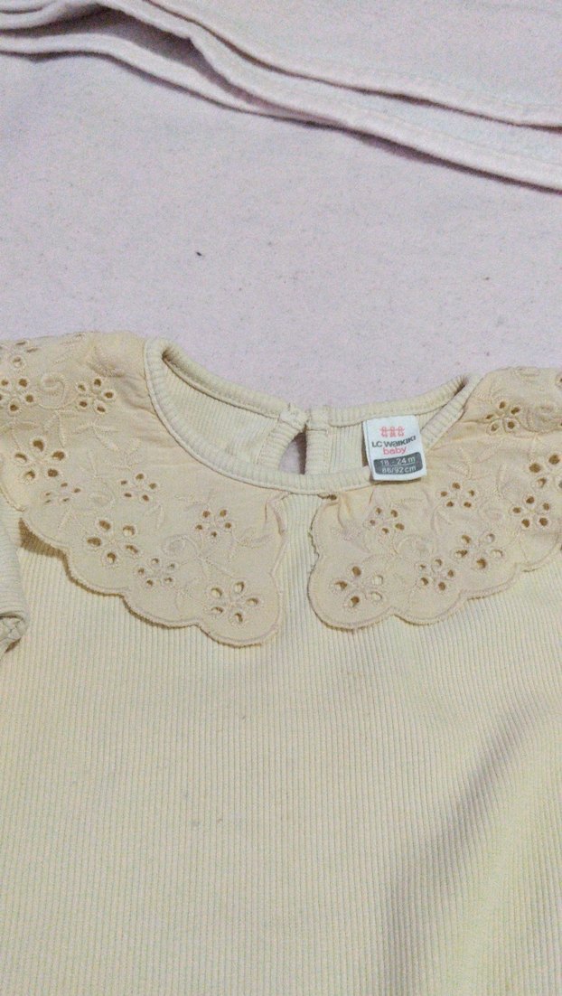 Bej Bebek Kız Dantelli Uzun Kollu Body - Görsel 4