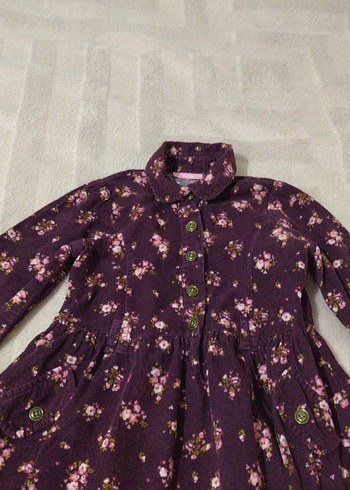 Mor Çiçek Desenli Uzun Kollu Kız Elbisesi - Görsel 6