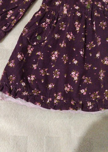 Mor Çiçek Desenli Uzun Kollu Kız Elbisesi - Görsel 3