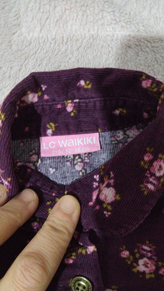 Mor Çiçek Desenli Uzun Kollu Kız Elbisesi - Görsel 2