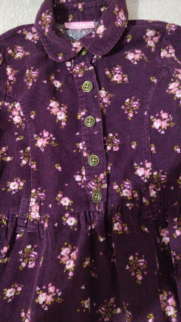 Mor Çiçek Desenli Uzun Kollu Kız Elbisesi - Görsel 4