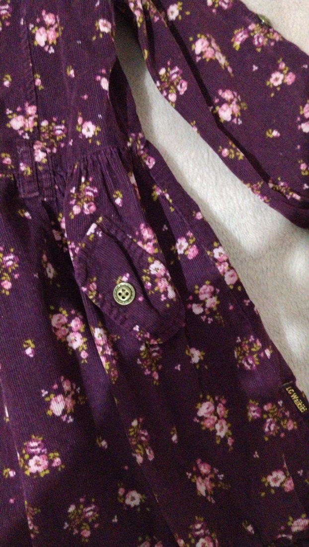 Mor Çiçek Desenli Uzun Kollu Kız Elbisesi - Görsel 5