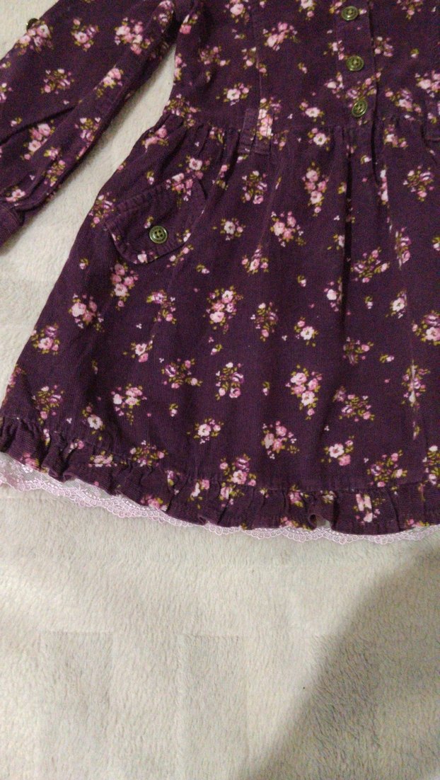 Mor Çiçek Desenli Uzun Kollu Kız Elbisesi - Görsel 3