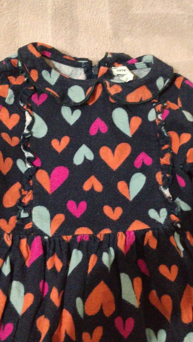 Renkli Kalp Desenli Uzun Kollu Kız Elbisesi - Görsel 5