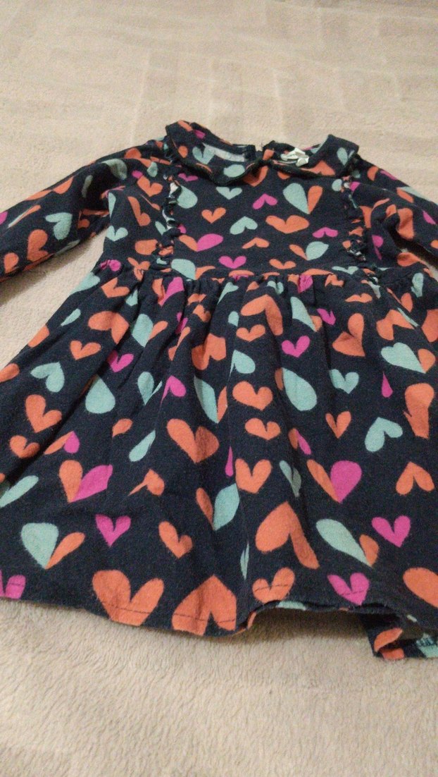 Renkli Kalp Desenli Uzun Kollu Kız Elbisesi - Görsel 2