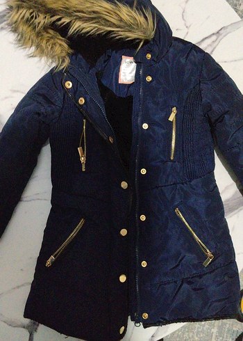 çocuk kışlık mont içi kürklü lacivert - Görsel 5