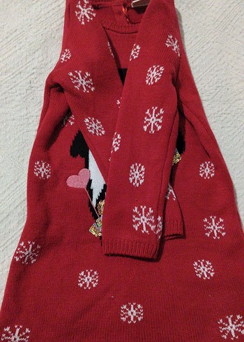 Kız Çocuk Kırmızı Uzun Kollu Örgü Kazak elbise - Görsel 5