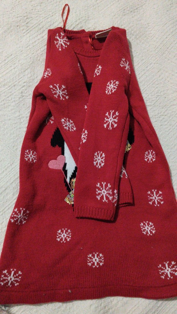 Kız Çocuk Kırmızı Uzun Kollu Örgü Kazak elbise - Görsel 5