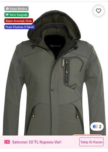 Kapüşonlu Haki Erkek Mont - Görsel 4