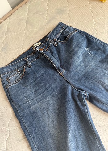 Düğmeli Mavi Denim Kadın Pantolon