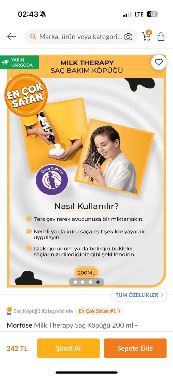 Morfose Milk Therapy Saç Bakım Köpüğü 200ml - Görsel 3