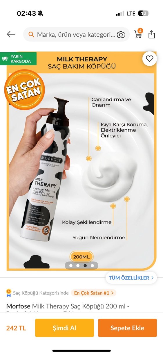 Morfose Milk Therapy Saç Bakım Köpüğü 200ml - Görsel 2