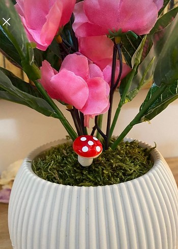 Pembe Yapay Çiçekli Dekoratif Saksı - Görsel 2