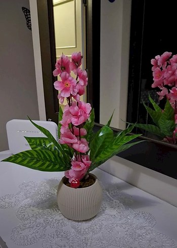 Pembe Yapay Çiçekli Dekoratif Saksı - Görsel 4