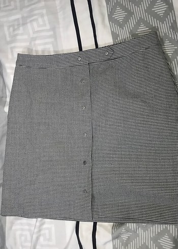 Düğmeli Gri Midi Mini Etek