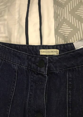 Mudo Düğmeli Lacivert Jean Mini Etek