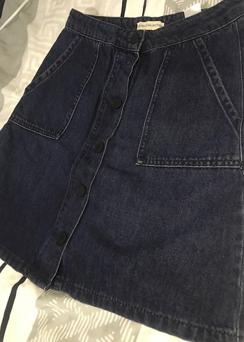 Düğmeli Lacivert Jean Mini Etek