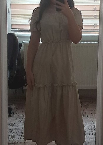 Bej Uzun Elbise - Görsel 4