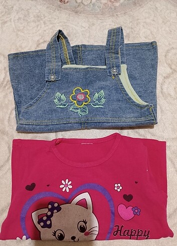 2 Yaş Beden çeşitli Renk Kız Bebek Kot Askılı Elbise
