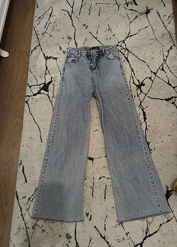 Gri Geniş Paça Kadın Kot Pantolon