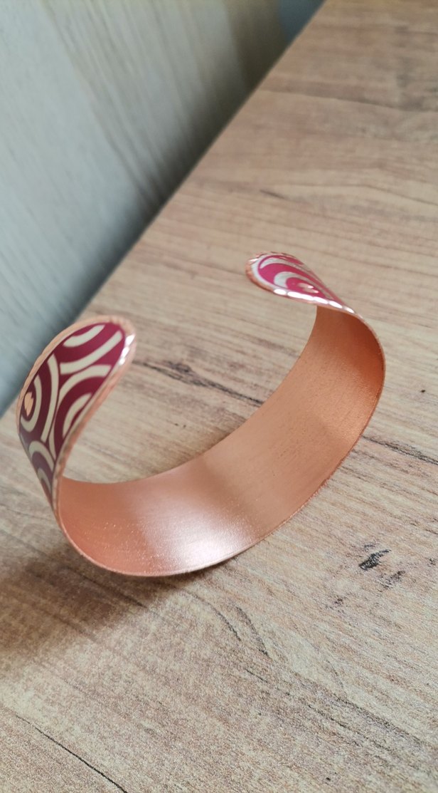 Desenli bakır bilekliği, el işi - Görsel 3