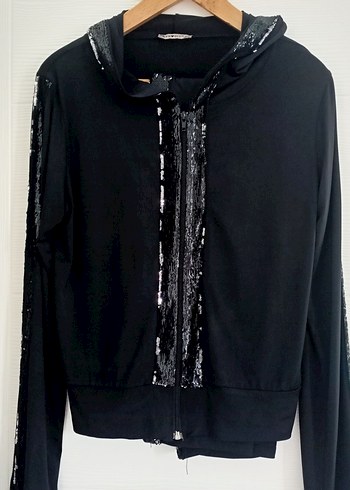 Siyah Kapüşonlu Payetli Fermuarlı Eşofman Takım - Görsel 3