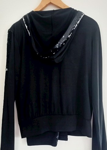 Siyah Kapüşonlu Payetli Fermuarlı Eşofman Takım - Görsel 5