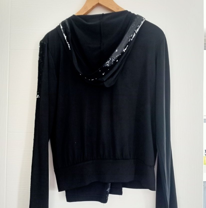 Siyah Kapüşonlu Payetli Fermuarlı Eşofman Takım - Görsel 5