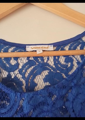 Mavi Dantel Midi Bohem Elbise - Görsel 3