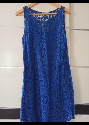 Mavi Dantel Midi Bohem Elbise - Görsel 2