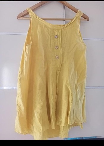 Sarı Kolsuz Bohem Bodrum tarzı bluz - Görsel 2