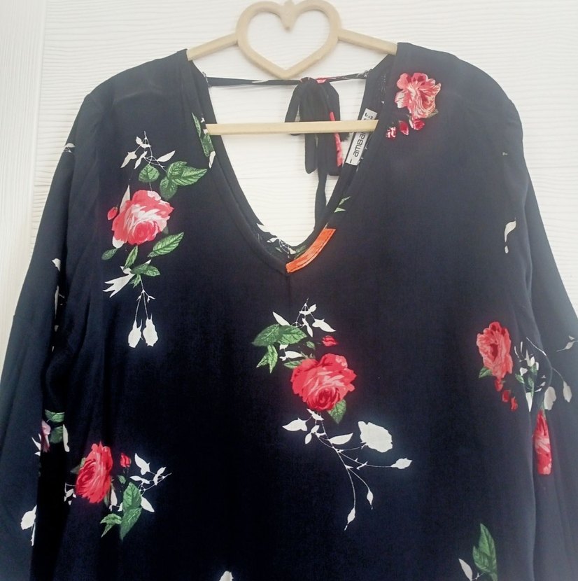 Bohem Siyah V Yaka Midi Elbise - Görsel 2