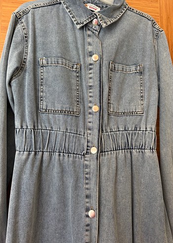 Diğer Uzun Kollu Düğmeli Denim Elbise