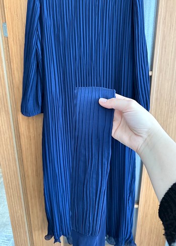 Lacivert Uzun Piliseli Kadın Elbise - Görsel 6