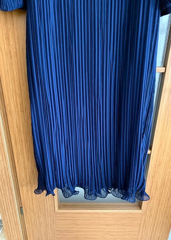 Lacivert Uzun Piliseli Kadın Elbise - Görsel 5