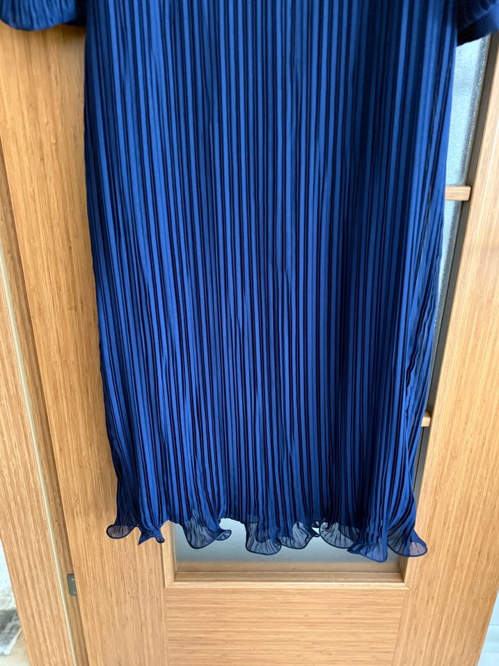 Lacivert Uzun Piliseli Kadın Elbise - Görsel 5