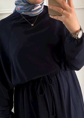Lacivert Uzun Kollu Salaş Elbise - Görsel 2