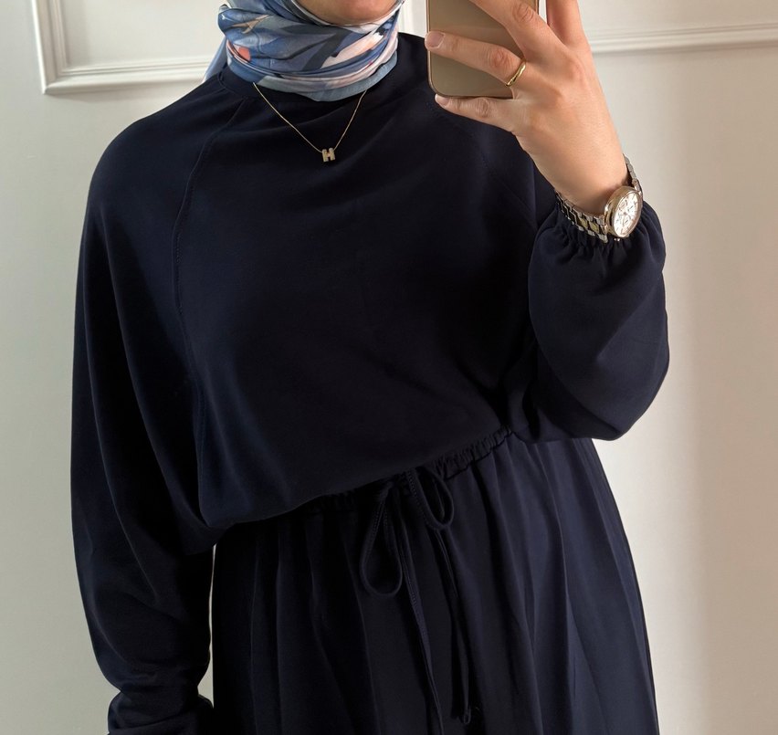 Lacivert Uzun Kollu Salaş Elbise - Görsel 2