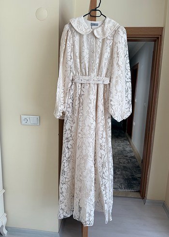 Dantel Detaylı Beyaz Uzun Kollu Kadın Elbise - Görsel 2