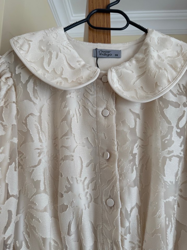 Dantel Detaylı Beyaz Uzun Kollu Kadın Elbise - Görsel 4