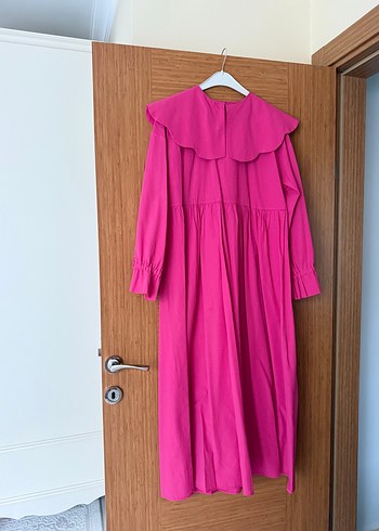 Pembe Uzun Keten Elbise, Fırfırlı, Salaş - Görsel 2