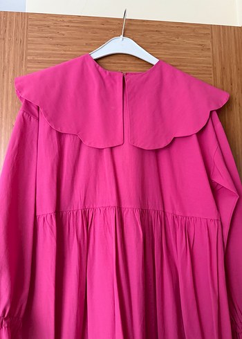 Pembe Uzun Keten Elbise, Fırfırlı, Salaş - Görsel 4