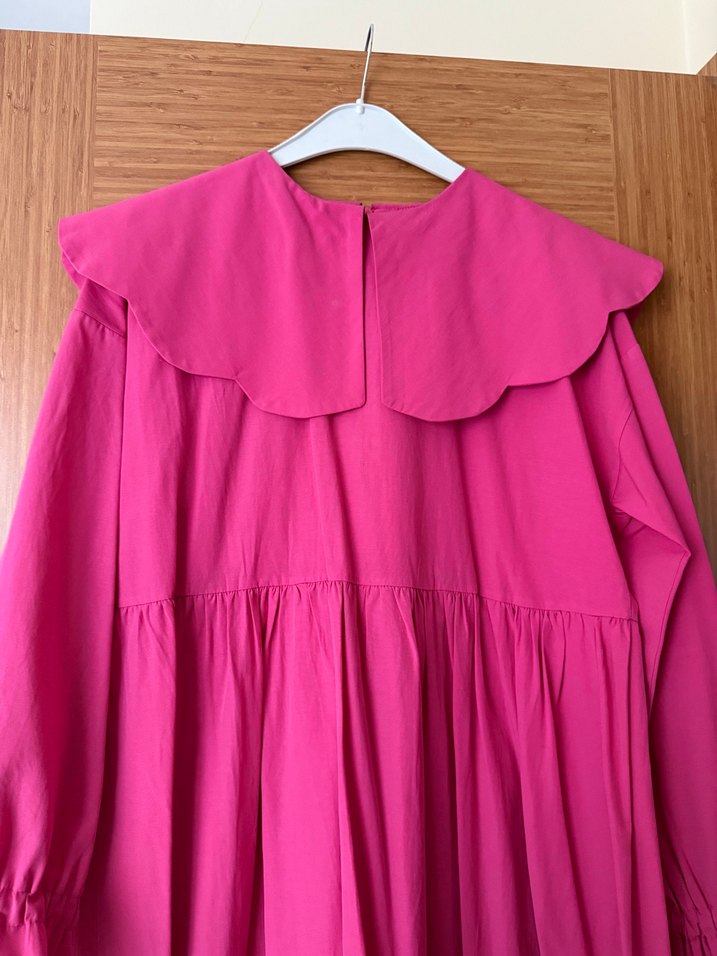 Pembe Uzun Keten Elbise, Fırfırlı, Salaş - Görsel 4